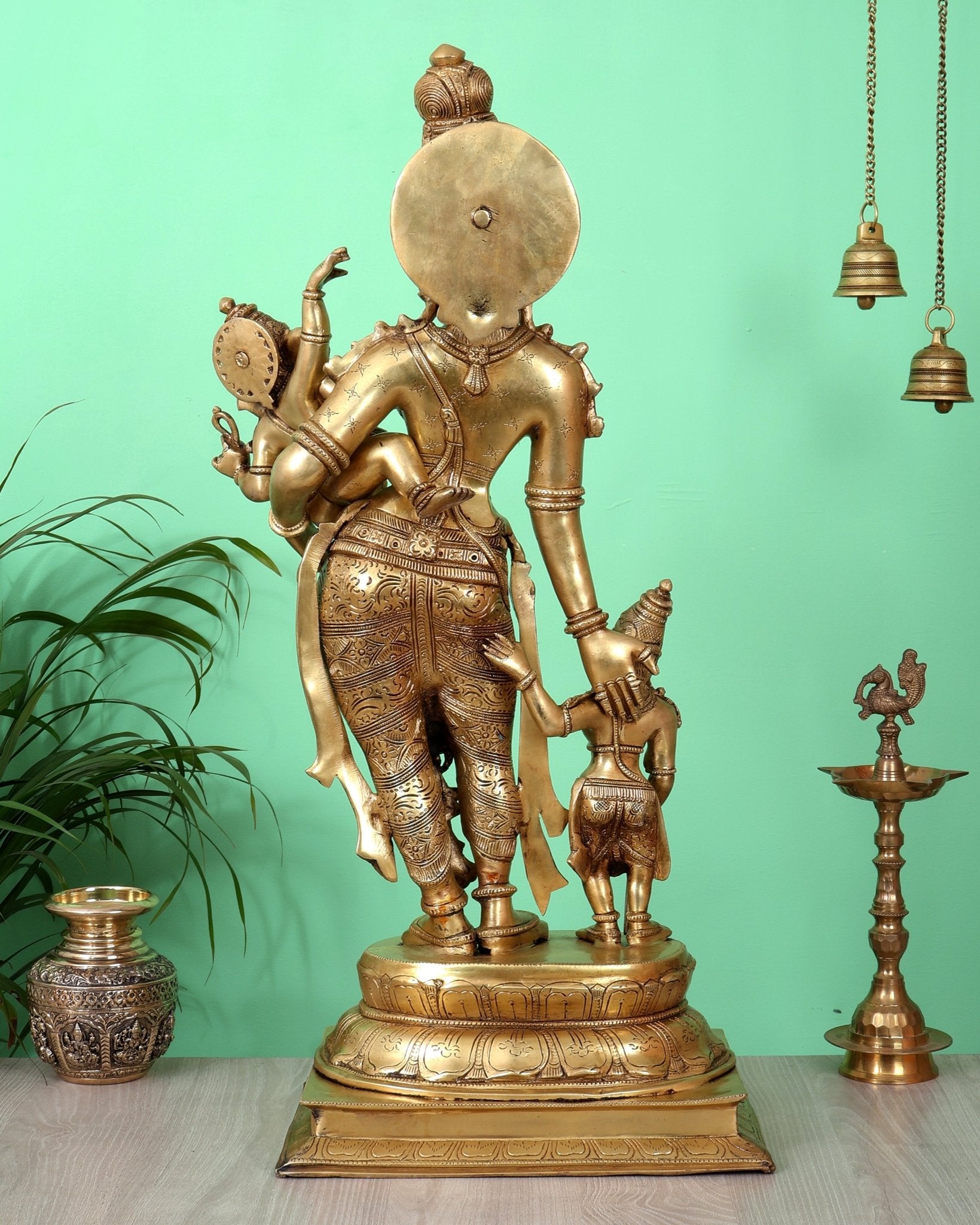 Brass Superfine Goddess Parvati with Ganesha & Kartikeya Statue (27.5 Inch, 24.55 Kg) - Budhshiv.com