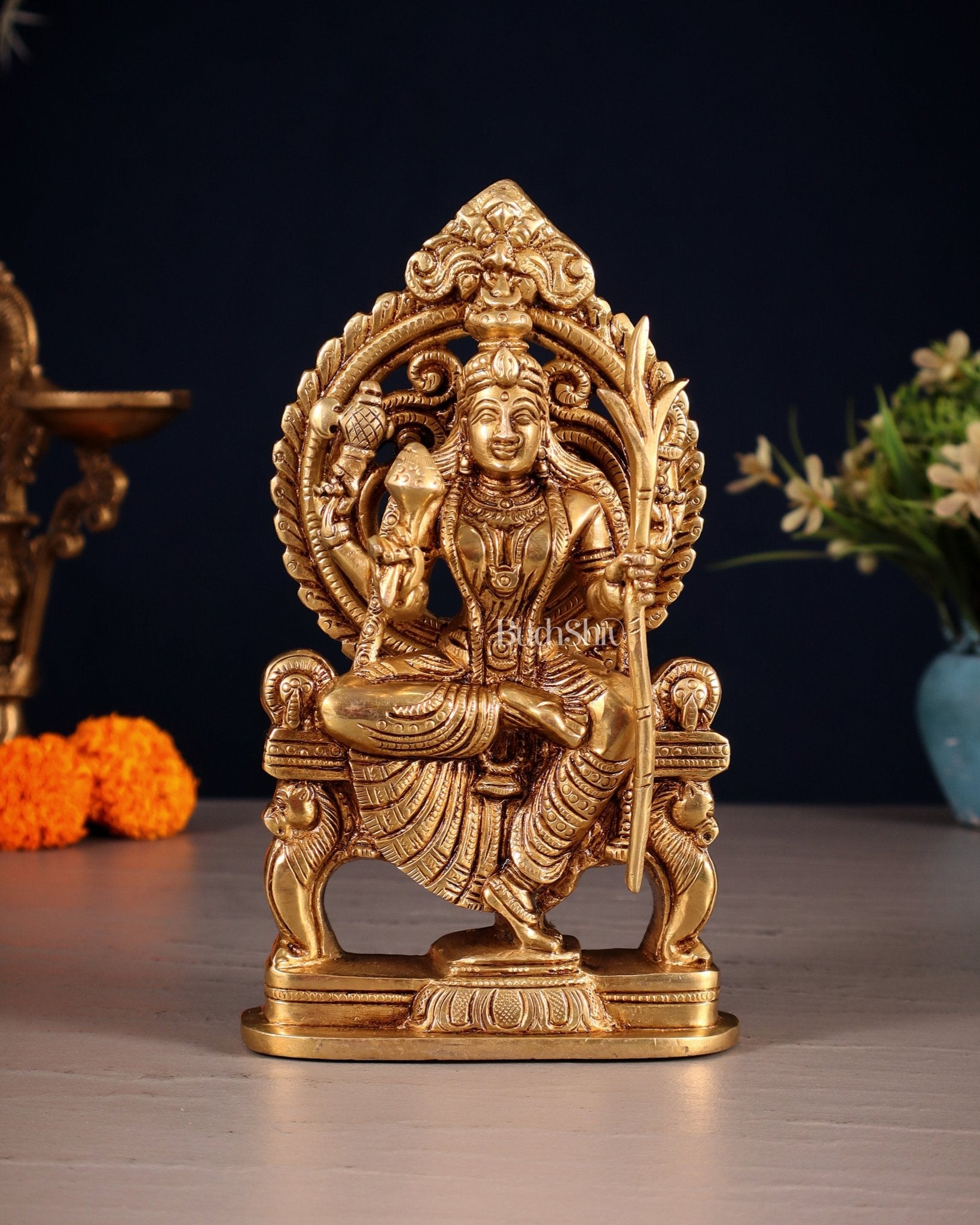 Brass Superfine Goddess Raja Rajeshwari Kamakshi Lalita Devi Idol - 7.5" - Budhshiv.com