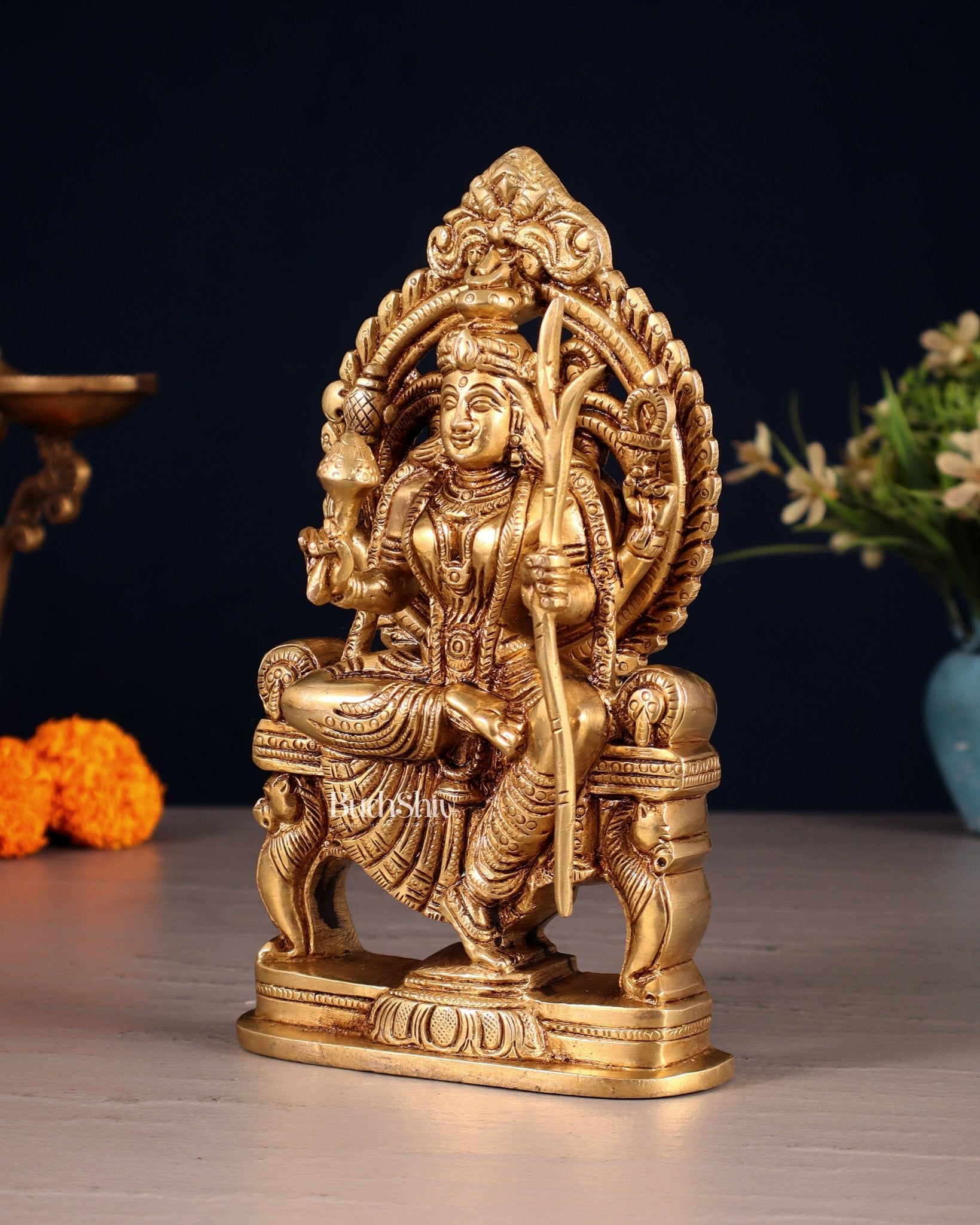 Brass Superfine Goddess Raja Rajeshwari Kamakshi Lalita Devi Idol - 7.5" - Budhshiv.com