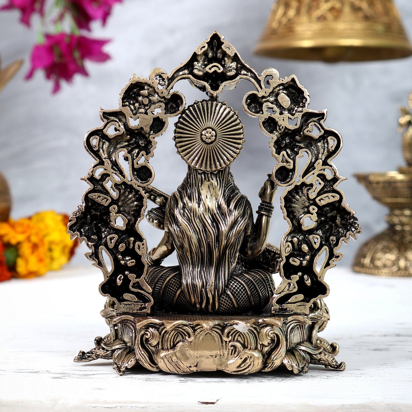 Brass Superfine Goddess Saraswati Idol – Intricately Handcrafted Divine Sculpture (5 Inches) - Budhshiv.com