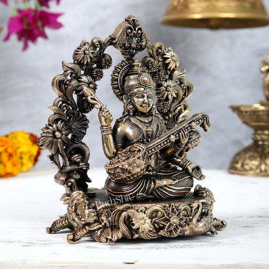 Brass Superfine Goddess Saraswati Idol – Intricately Handcrafted Divine Sculpture (5 Inches) - Budhshiv.com