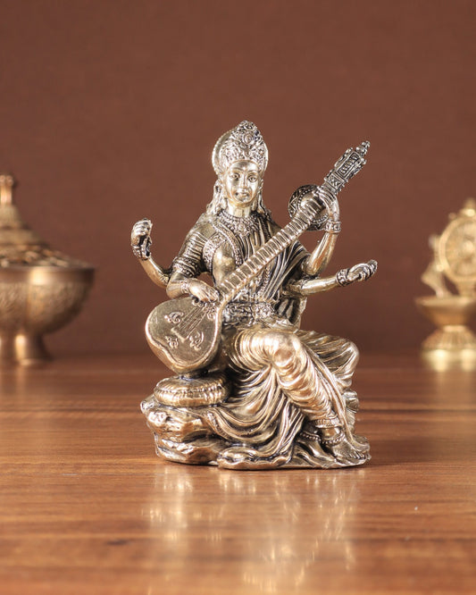 Brass Superfine Goddess Saraswati Idol – Symbol of Wisdom & Knowledge - Budhshiv.com