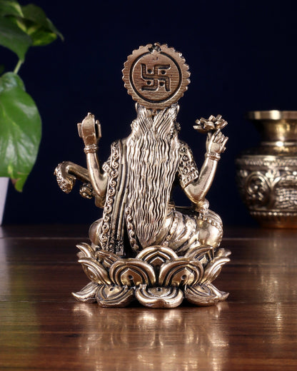 Brass Superfine Goddess Saraswati on Lotus Idol 4 inch - Budhshiv.com