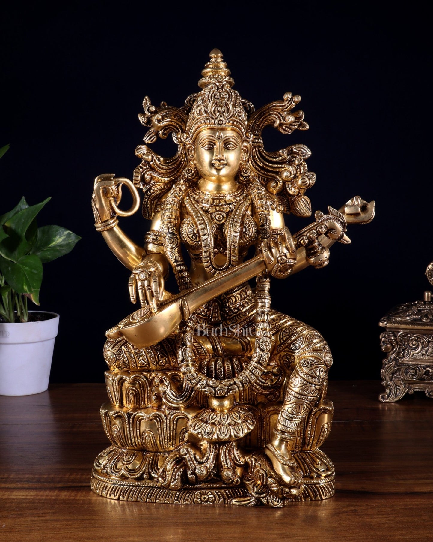 Brass Superfine Goddess Saraswati Statue – 15 Inch - Budhshiv.com