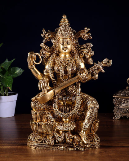 Brass Superfine Goddess Saraswati Statue – 15 Inch - Budhshiv.com