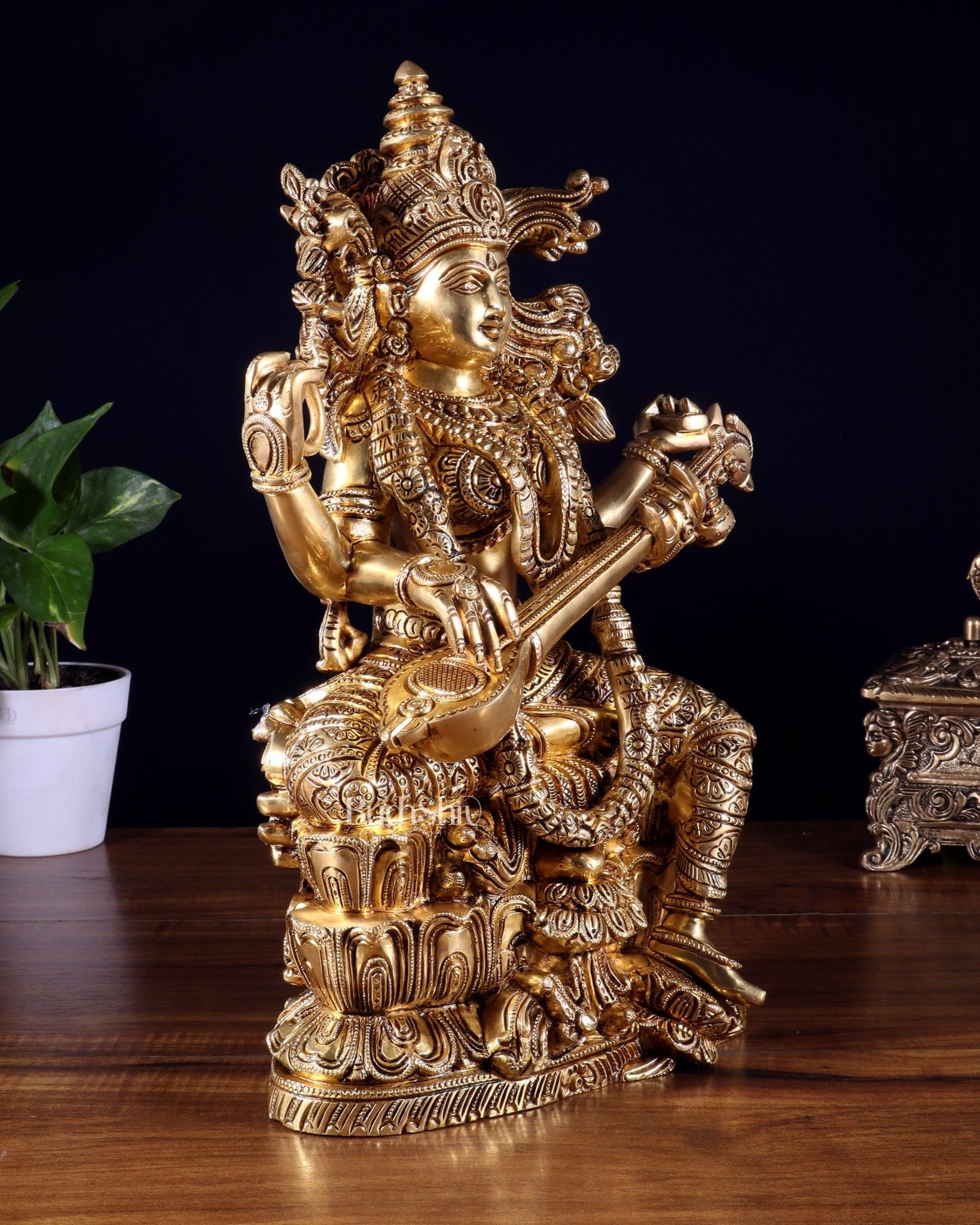 Brass Superfine Goddess Saraswati Statue – 15 Inch - Budhshiv.com