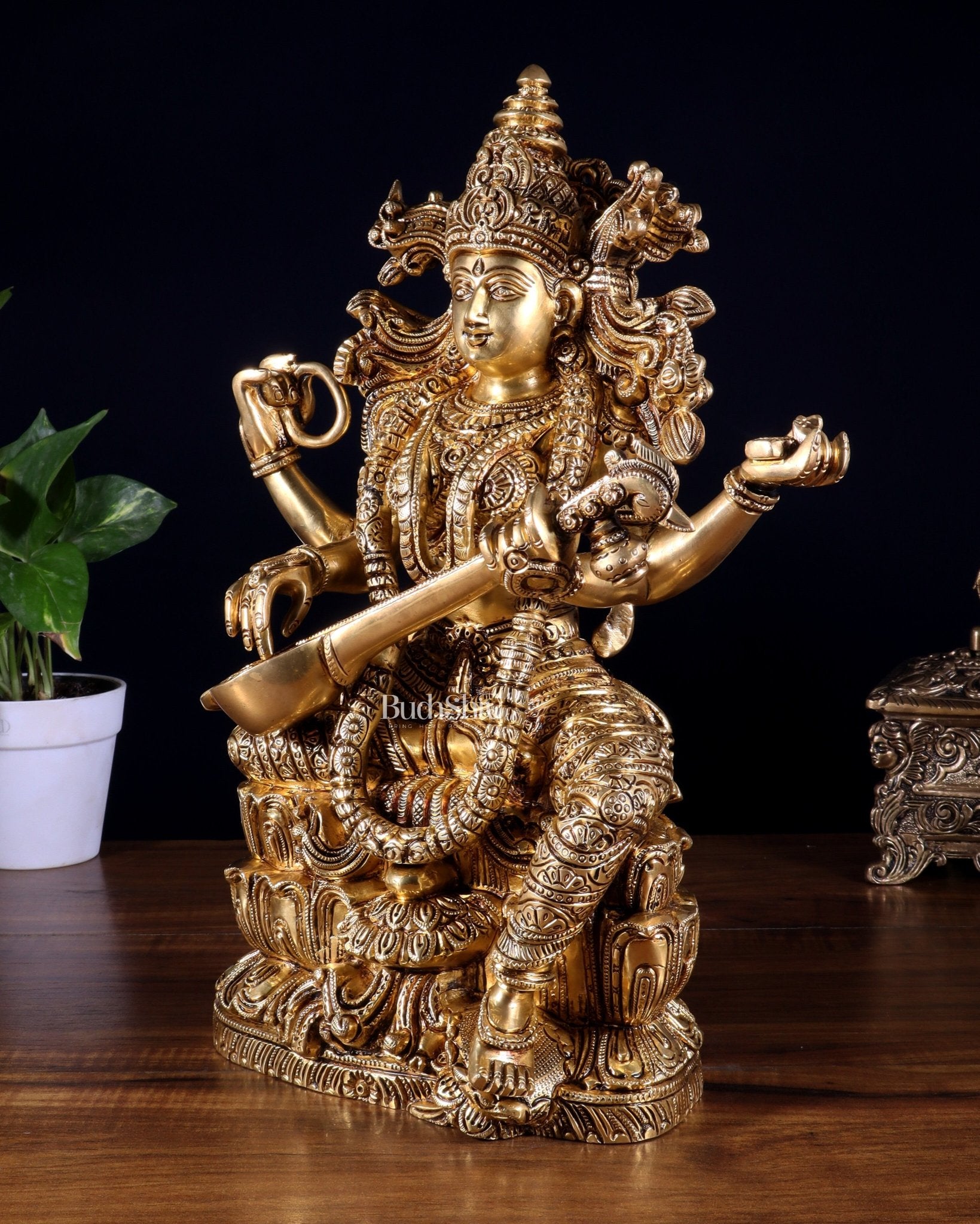 Brass Superfine Goddess Saraswati Statue – 15 Inch - Budhshiv.com
