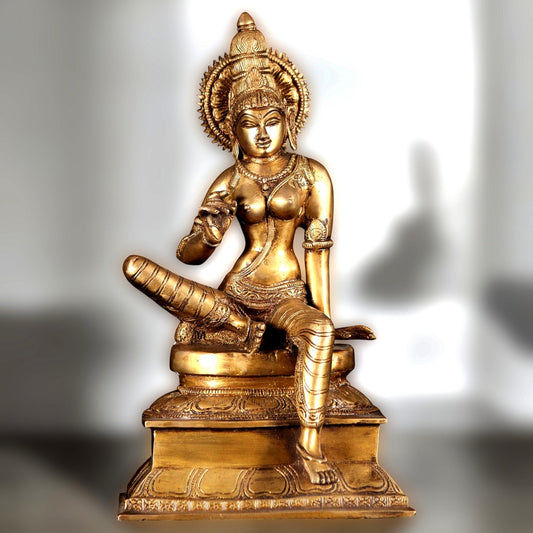 Brass Superfine Goddess Uma Parvati Sitting Statue - 12.5" - Budhshiv.com