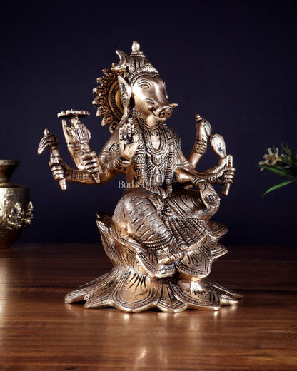 Brass Superfine Goddess Varahi Statue with Fine Carvings – 21.5 cm (8.5 in) - Budhshiv.com