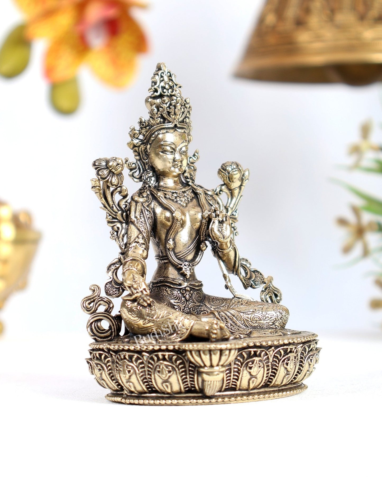 Brass Superfine Green Tara Statue – Highly Detailed Handcrafted Buddhist Idol (6 Inch - Budhshiv.com
