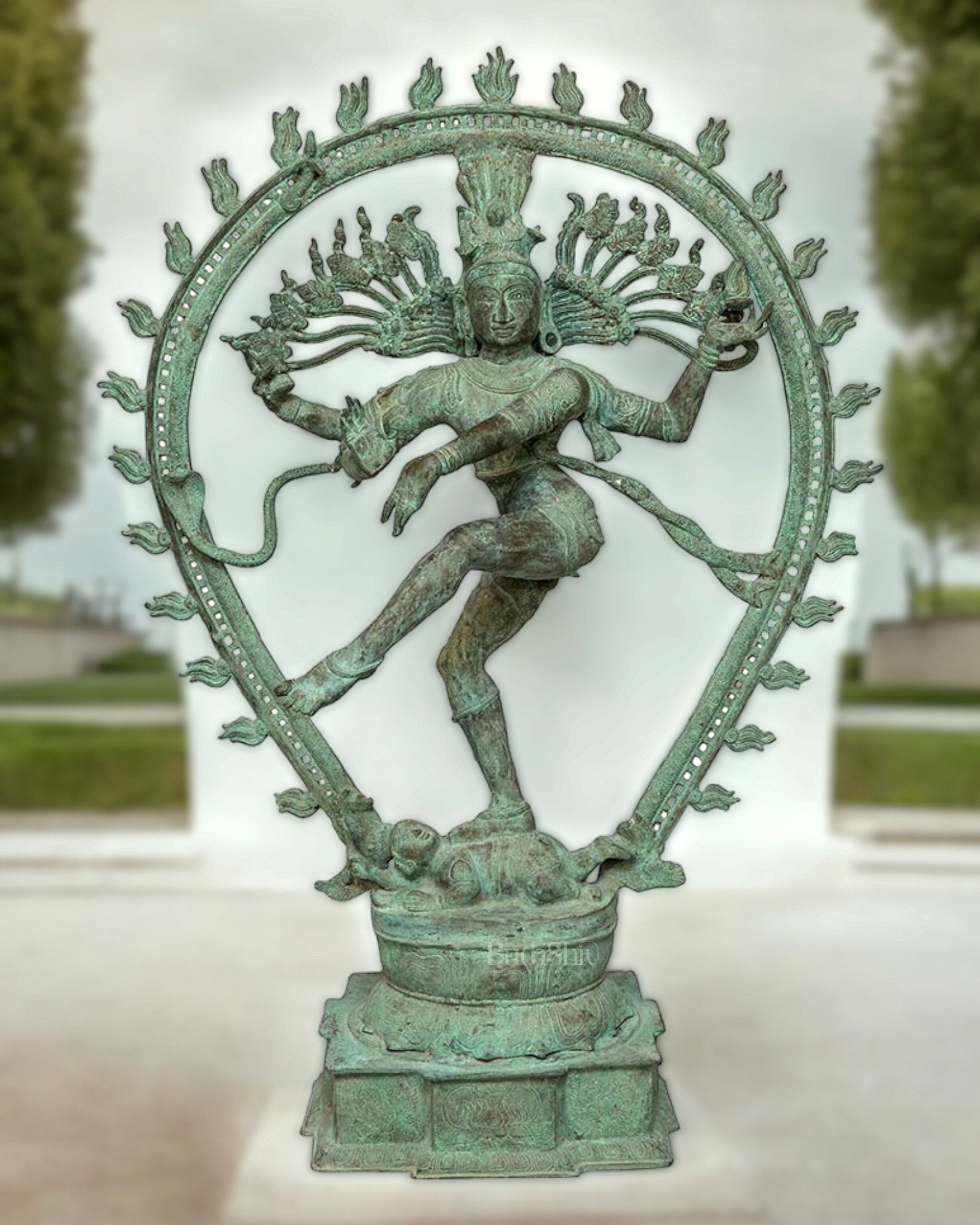 Brass Superfine Handcrafted Nataraja Statue - Green Patina Finish - 56 Inch - Budhshiv.com
