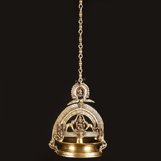Brass Superfine Hanging Gajalakshmi Oil Lamp - Large Diya with Chain - Budhshiv.com