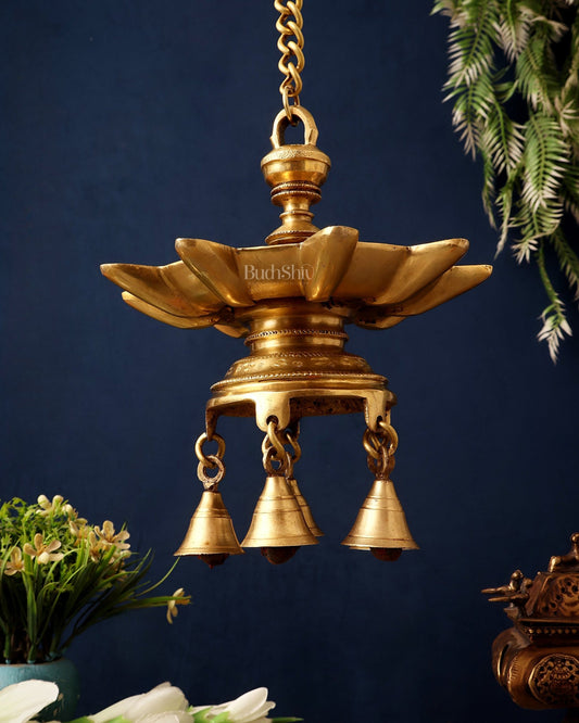 Brass Superfine Hanging Lamp with Bells pair | 26" - Budhshiv.com
