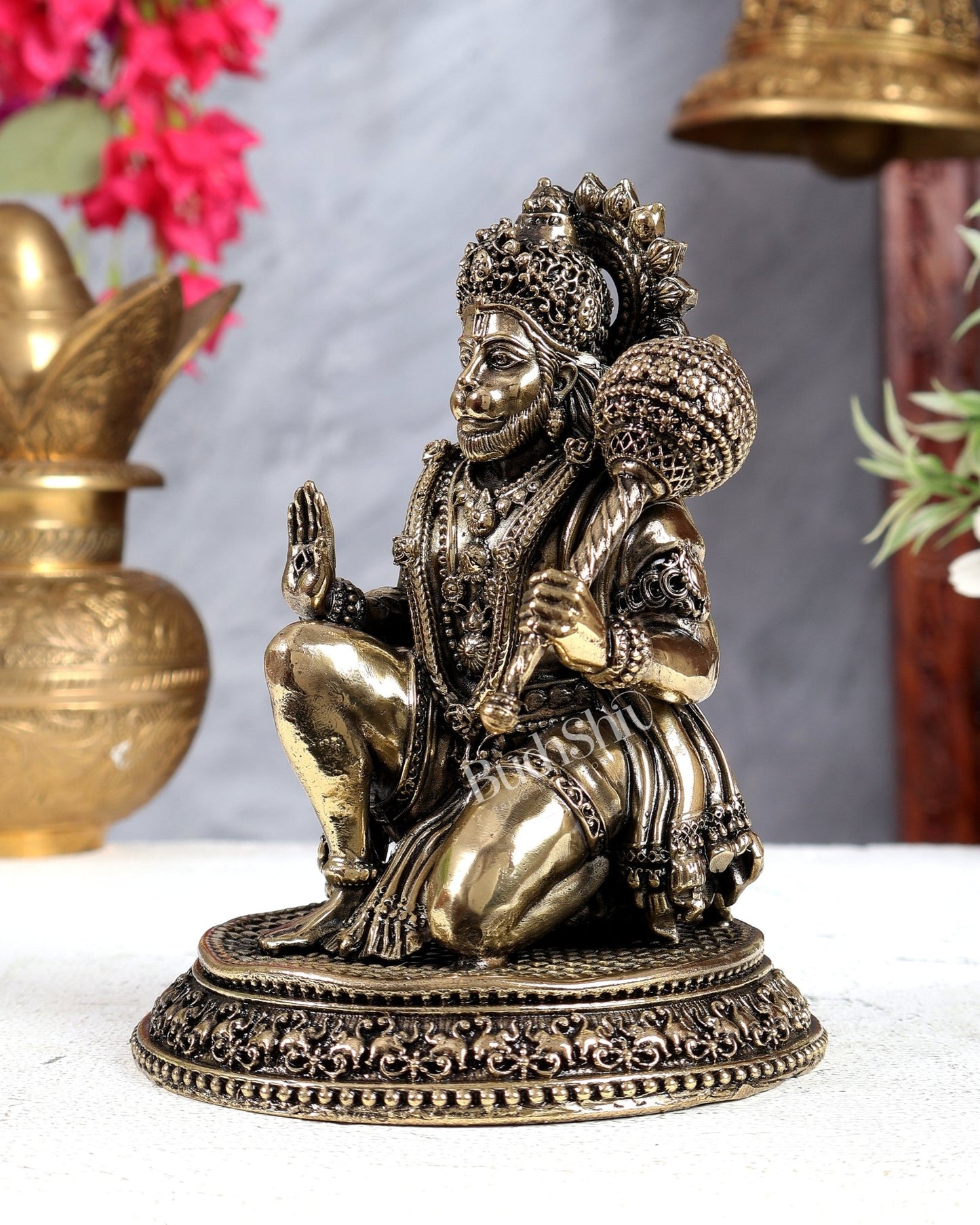 Brass superfine Hanuman 6 inch intricate - Budhshiv.com