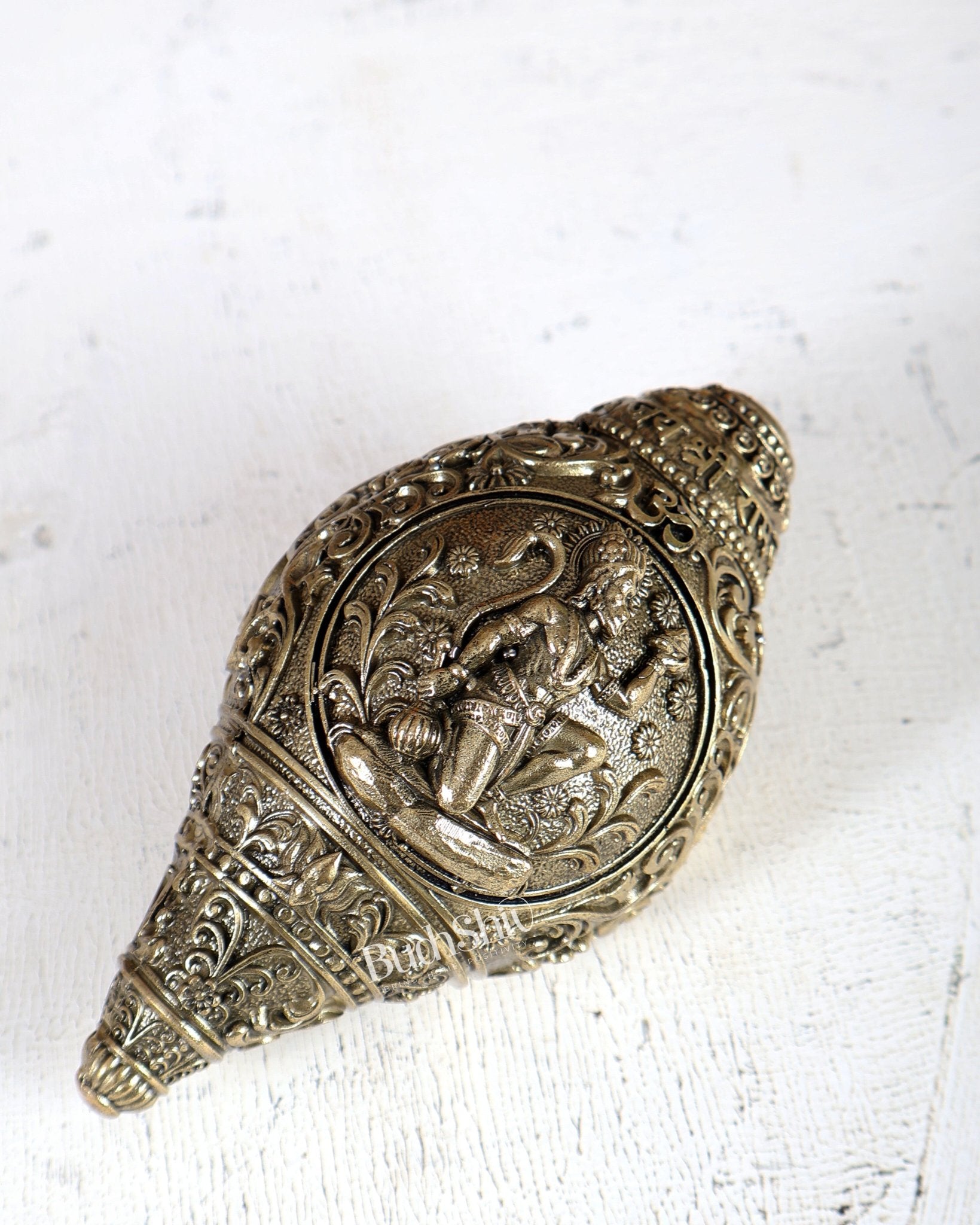 Brass Superfine Hanuman Design Shankh – Auspicious Vastu Sacred Conch Décor 4.25 Inch - Budhshiv.com