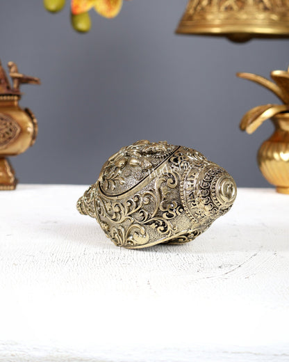 Brass Superfine Hanuman Design Shankh – Auspicious Vastu Sacred Conch Décor 4.25 Inch - Budhshiv.com