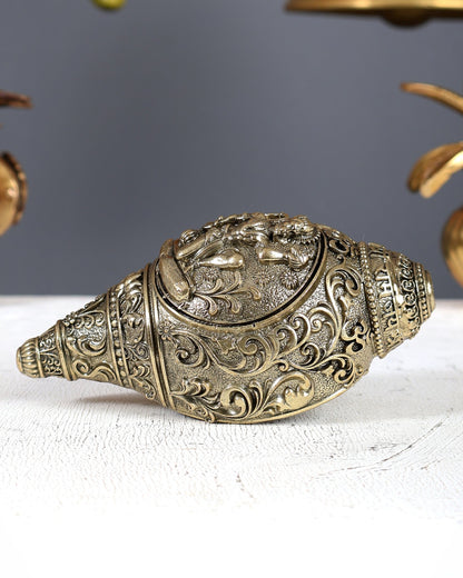 Brass Superfine Hanuman Design Shankh – Auspicious Vastu Sacred Conch Décor 4.25 Inch - Budhshiv.com