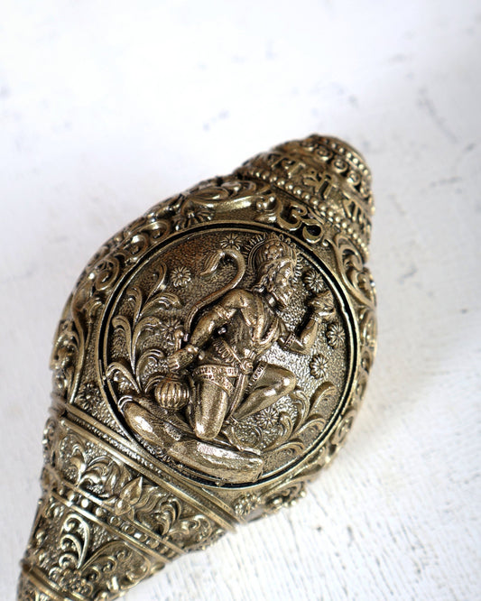 Brass Superfine Hanuman Design Shankh – Auspicious Vastu Sacred Conch Décor 4.25 Inch - Budhshiv.com