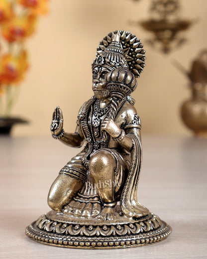 Brass Superfine Hanuman Ji Idol – 4 Inch Divine Bajrangbali Murti - Budhshiv.com