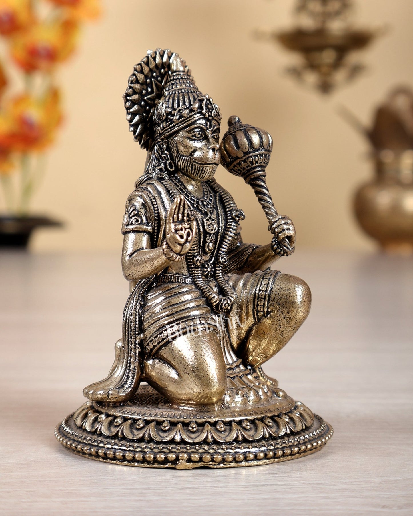 Brass Superfine Hanuman Ji Idol – 4 Inch Divine Bajrangbali Murti - Budhshiv.com