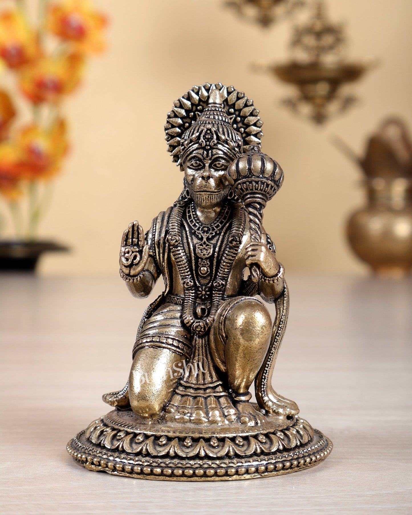 Brass Superfine Hanuman Ji Idol – 4 Inch Divine Bajrangbali Murti - Budhshiv.com