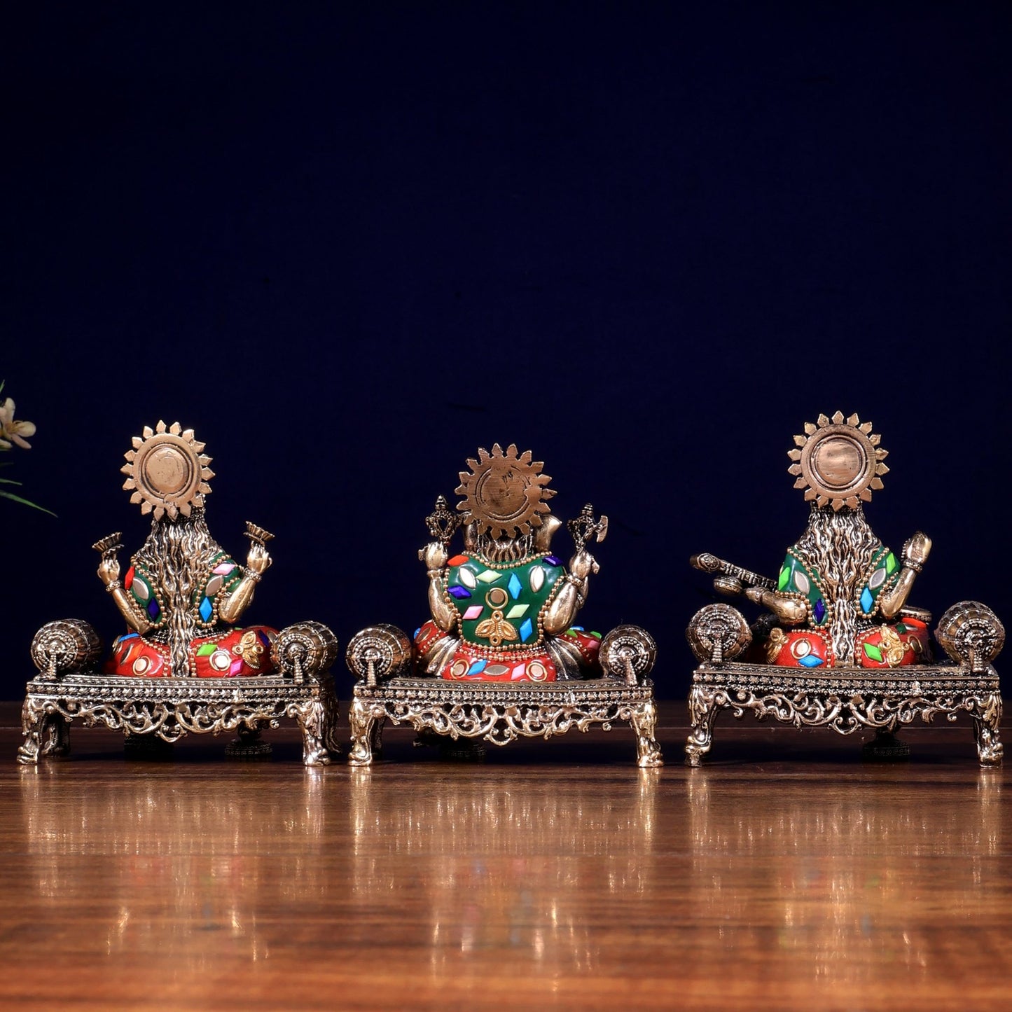 Brass Superfine Intricate Ganesha, Saraswati, Lakshmi with meenakari - Budhshiv.com