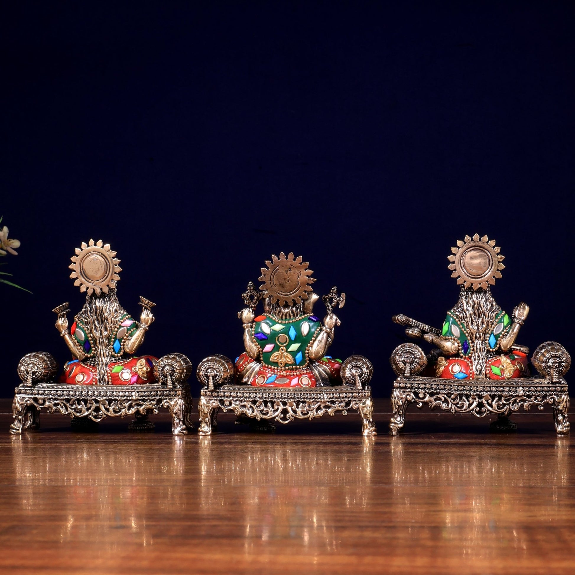 Brass Superfine Intricate Ganesha, Saraswati, Lakshmi with meenakari - Budhshiv.com