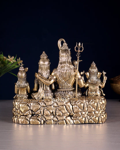 Brass Superfine Intricate Large Shiva Parivar Idol with Nandi, Peacock, Shivling & Mouse 7" - Budhshiv.com