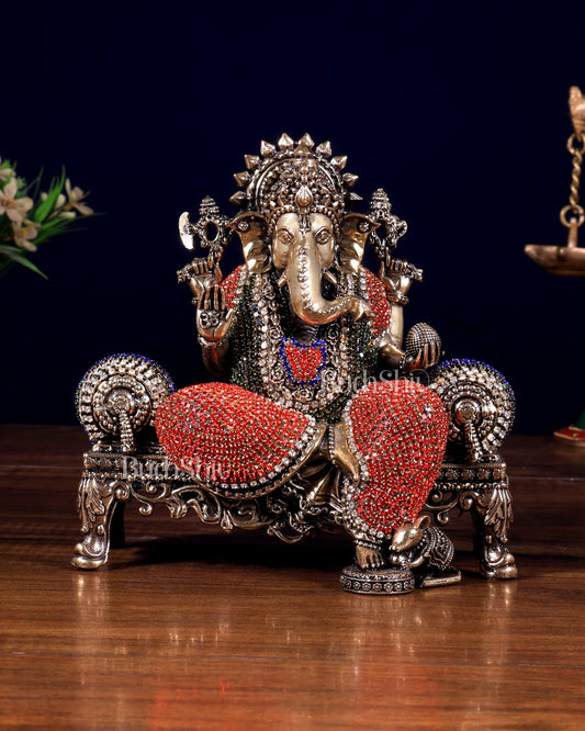 Brass Superfine Intricate Lightweight Lord Ganesha Idol - 5.5" with jewellers meenakari - Budhshiv.com