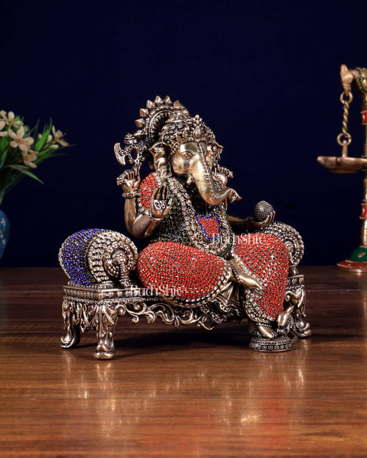 Brass Superfine Intricate Lightweight Lord Ganesha Idol - 5.5" with jewellers meenakari - Budhshiv.com