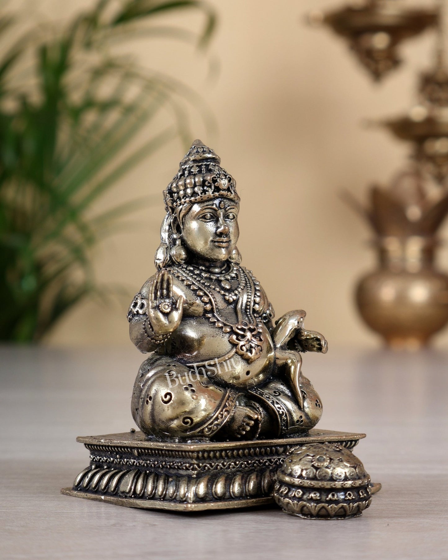 Brass Superfine Intricate Lord Kubera Idol 5" - Budhshiv.com