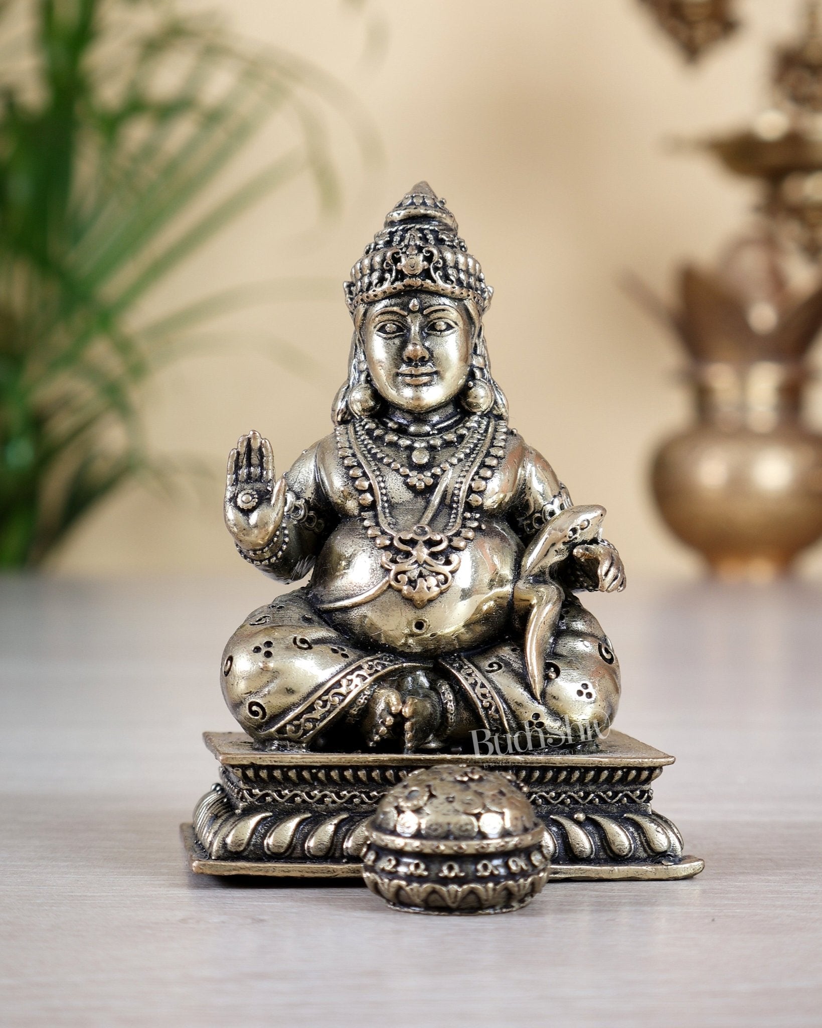 Brass Superfine Intricate Lord Kubera Idol 5" - Budhshiv.com