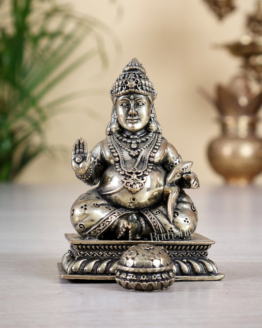 Brass Superfine Intricate Lord Kubera Idol 5" - Budhshiv.com
