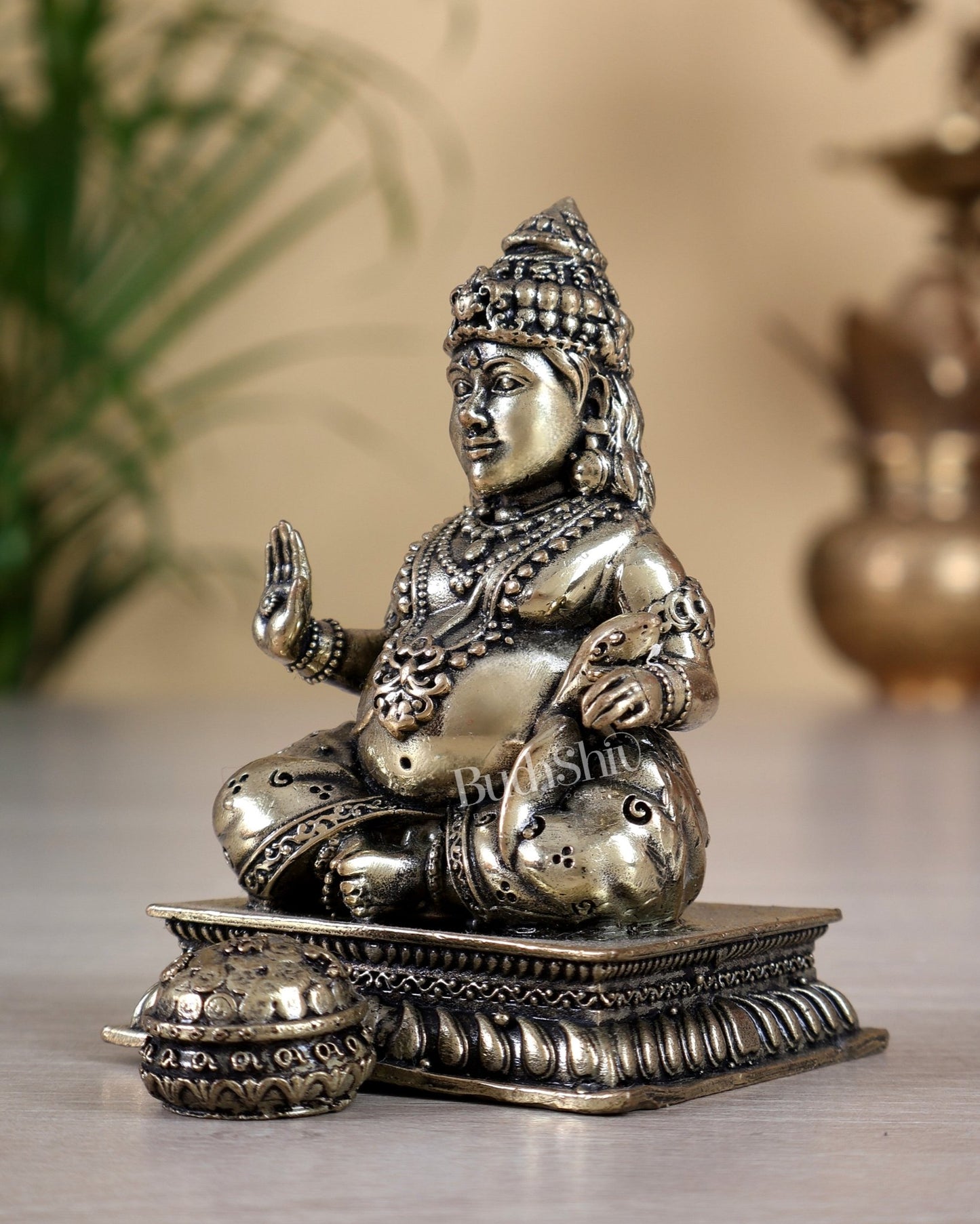 Brass Superfine Intricate Lord Kubera Idol 5" - Budhshiv.com