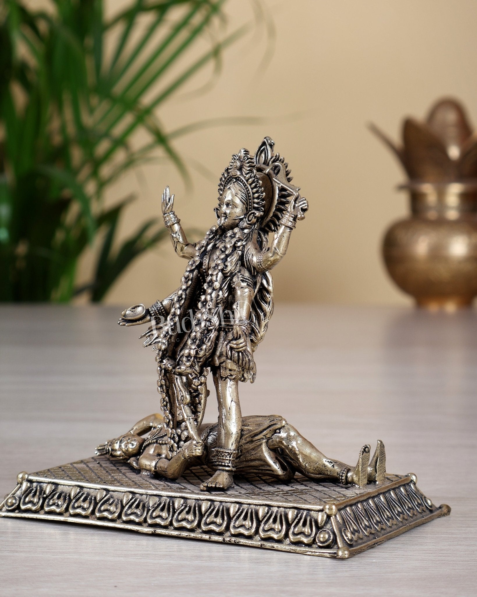 Brass Superfine Intricate Mahakali Idol | 4" - Budhshiv.com