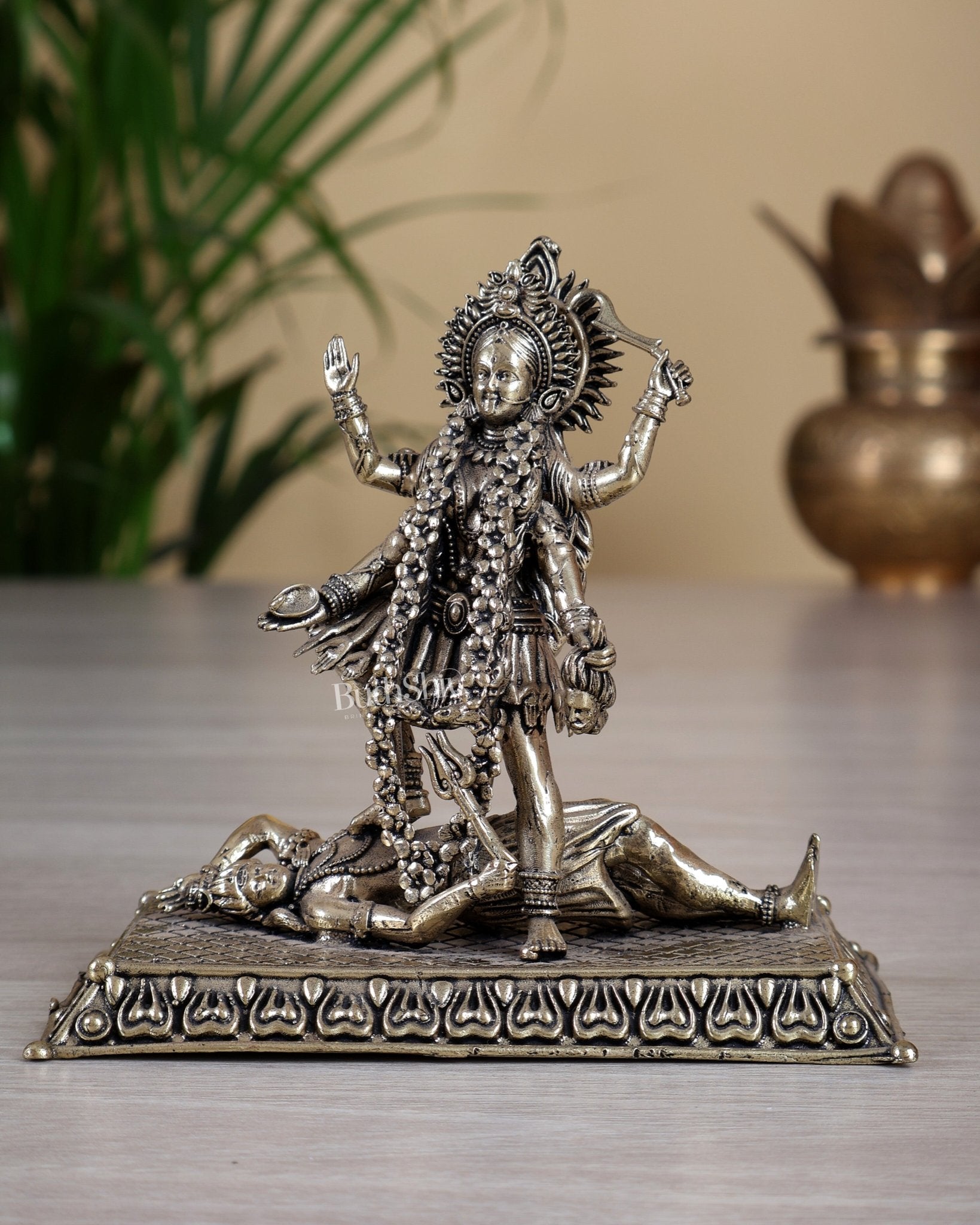 Brass Superfine Intricate Mahakali Idol | 4" - Budhshiv.com