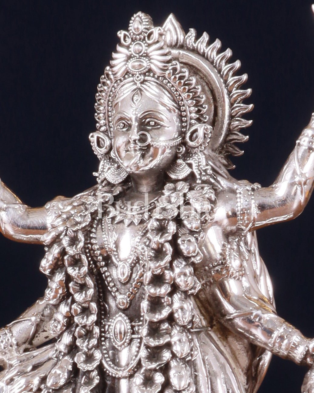 Brass Superfine Intricate Mahakali Idol | 6.5" silver plated - Budhshiv.com