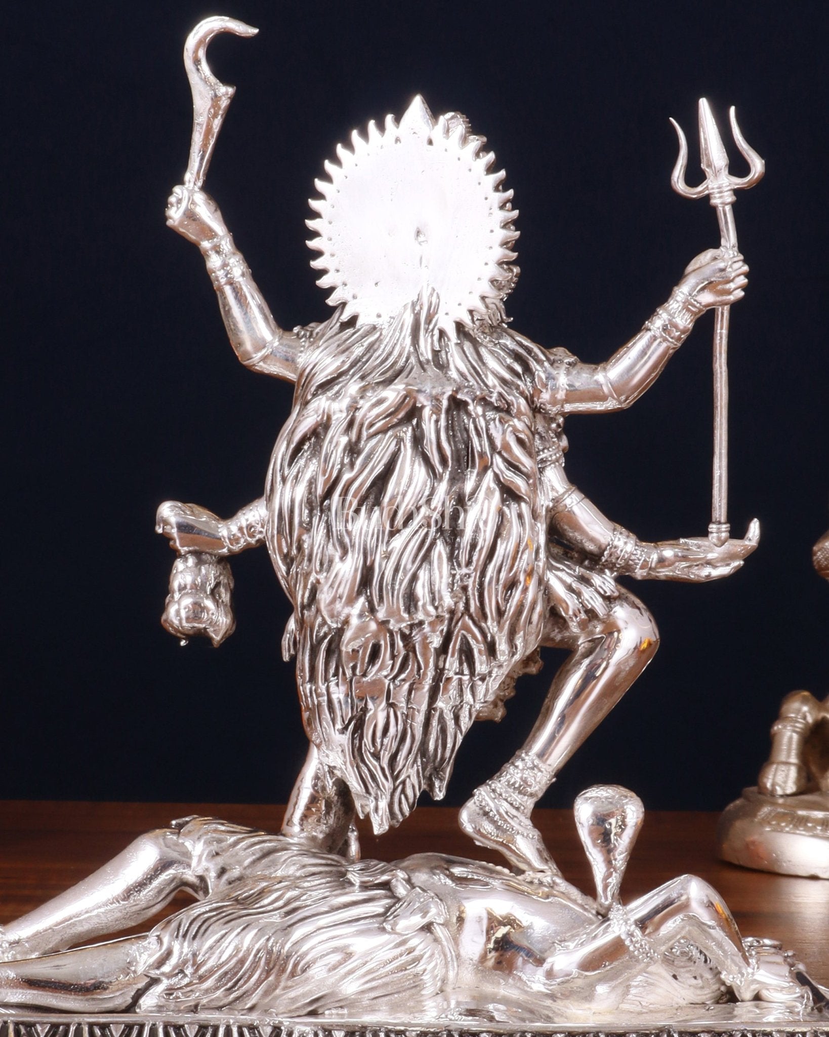 Brass Superfine Intricate Mahakali Idol | 6.5" silver plated - Budhshiv.com