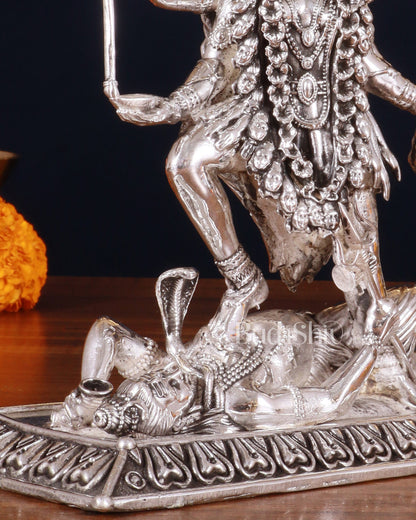 Brass Superfine Intricate Mahakali Idol | 6.5" silver plated - Budhshiv.com