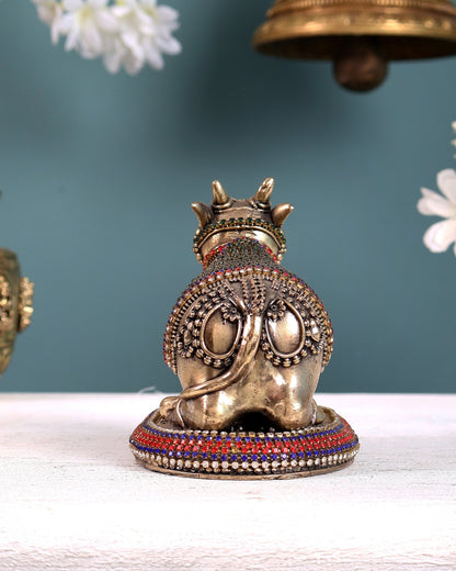 Brass Superfine Intricate Nandi Idol with Jewellery work | Two Sizes Available - Budhshiv.com