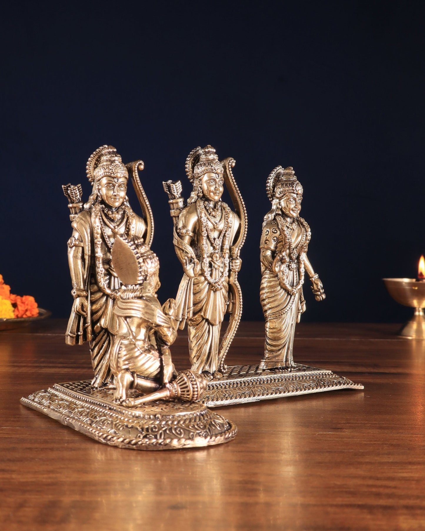 Brass Superfine Intricate Ram Darbar Idol – 6" x 7.5" x 5" | Handcrafted by Silver Artisans - Budhshiv.com