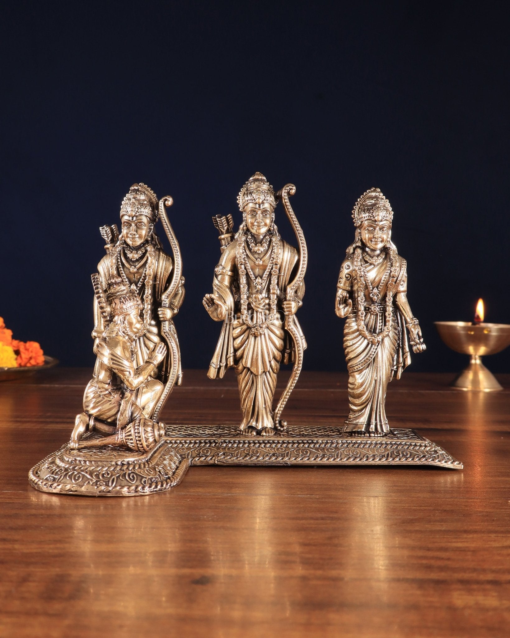 Brass Superfine Intricate Ram Darbar Idol – 6" x 7.5" x 5" | Handcrafted by Silver Artisans - Budhshiv.com