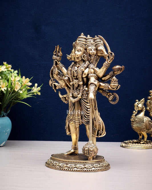 Brass Superfine Intricate Standing Panchmukhi Hanuman Idol 8" - Budhshiv.com