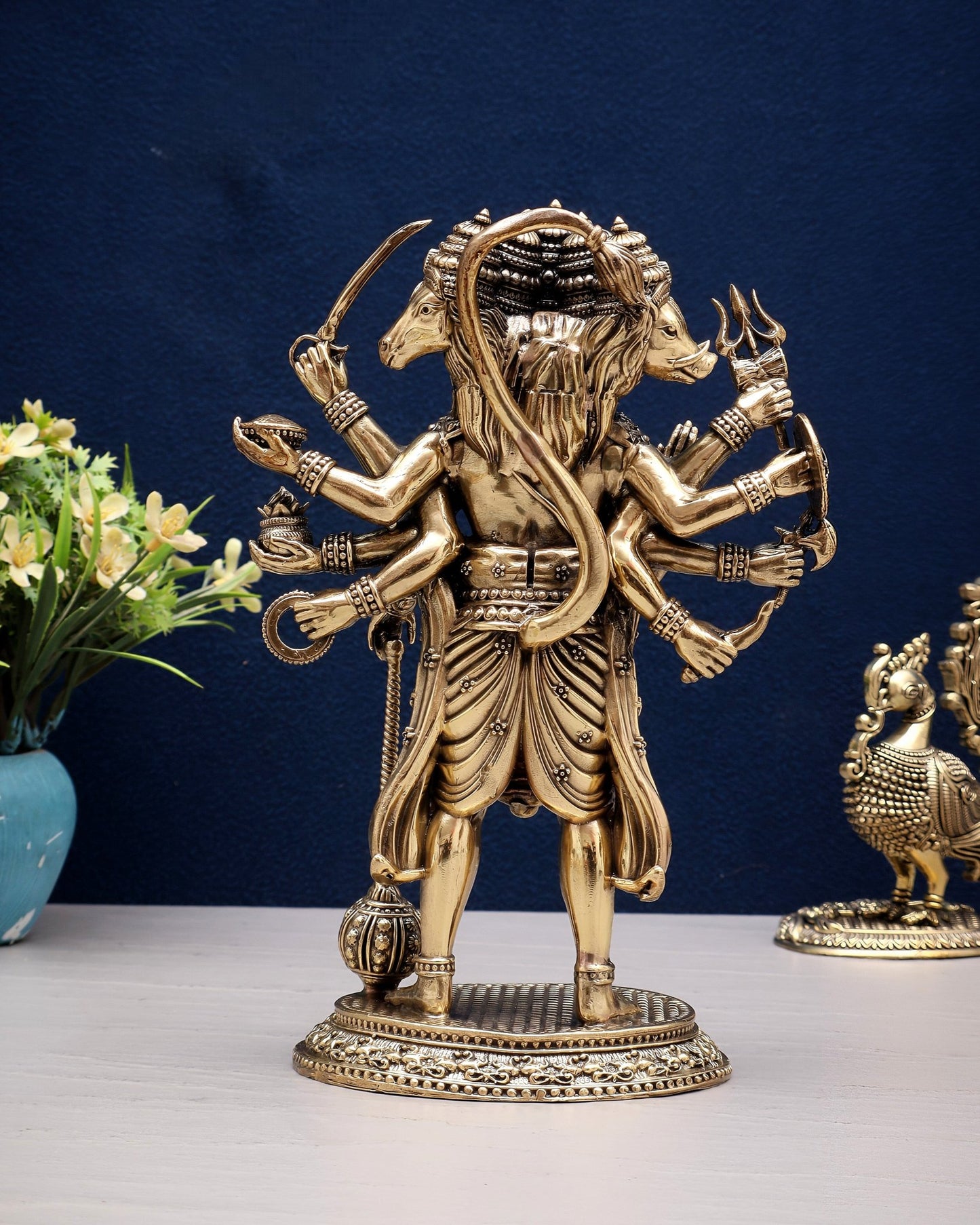 Brass Superfine Intricate Standing Panchmukhi Hanuman Idol 8" - Budhshiv.com