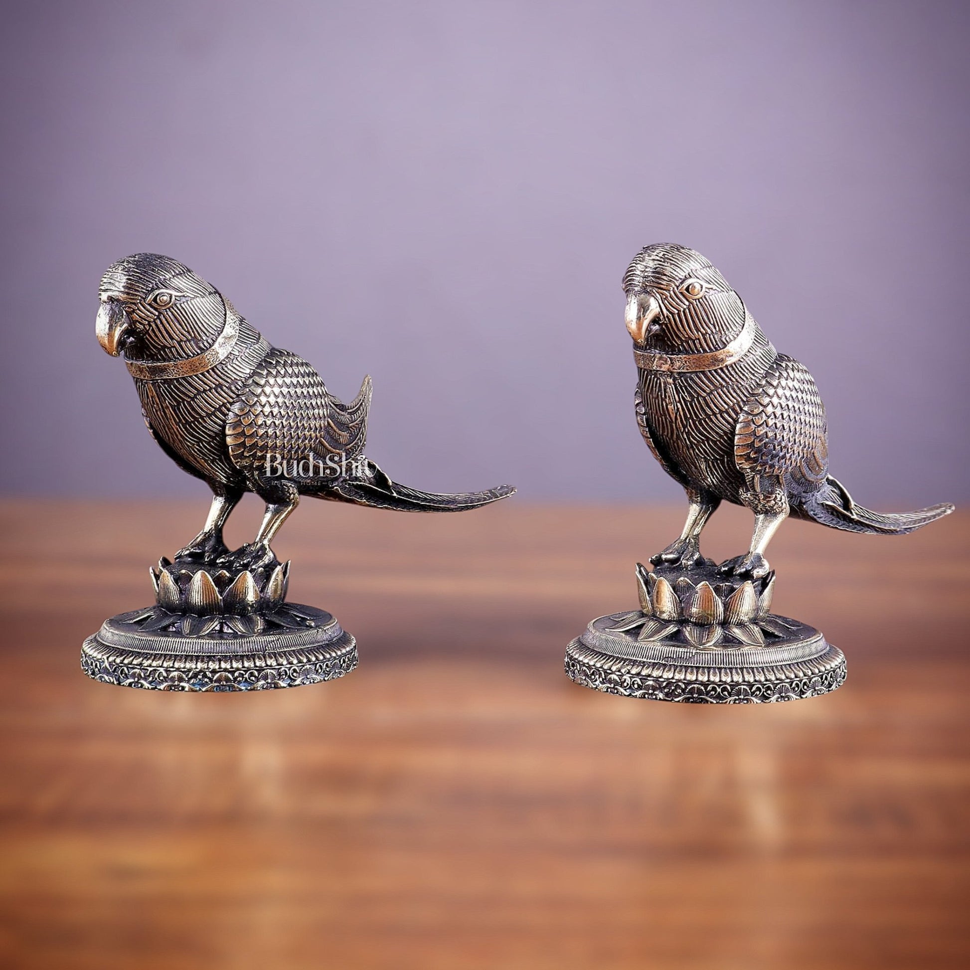 Brass Superfine Intricately Carved Parrot pair Showpiece - 4 Inch - Budhshiv.com