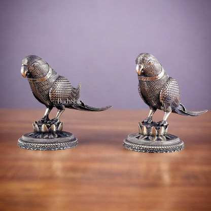 Brass Superfine Intricately Carved Parrot pair Showpiece - 4 Inch - Budhshiv.com