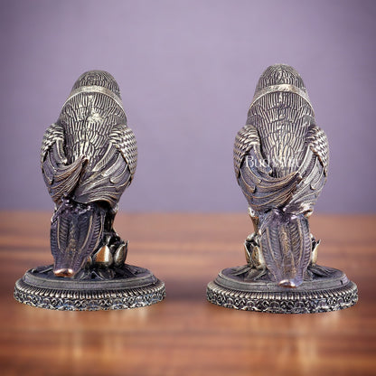 Brass Superfine Intricately Carved Parrot pair Showpiece - 4 Inch - Budhshiv.com