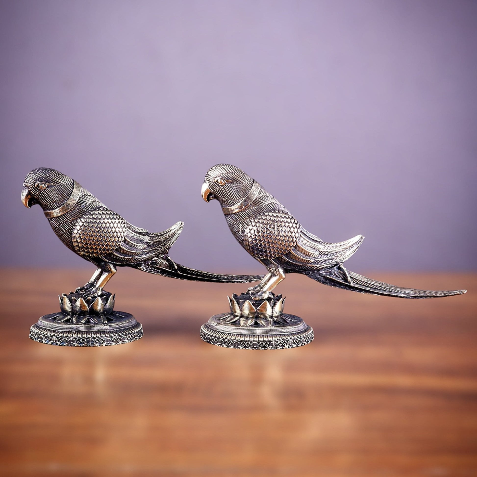 Brass Superfine Intricately Carved Parrot pair Showpiece - 4 Inch - Budhshiv.com