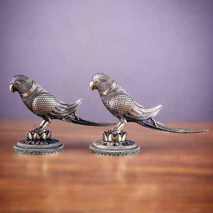 Brass Superfine Intricately Carved Parrot pair Showpiece - 4 Inch - Budhshiv.com