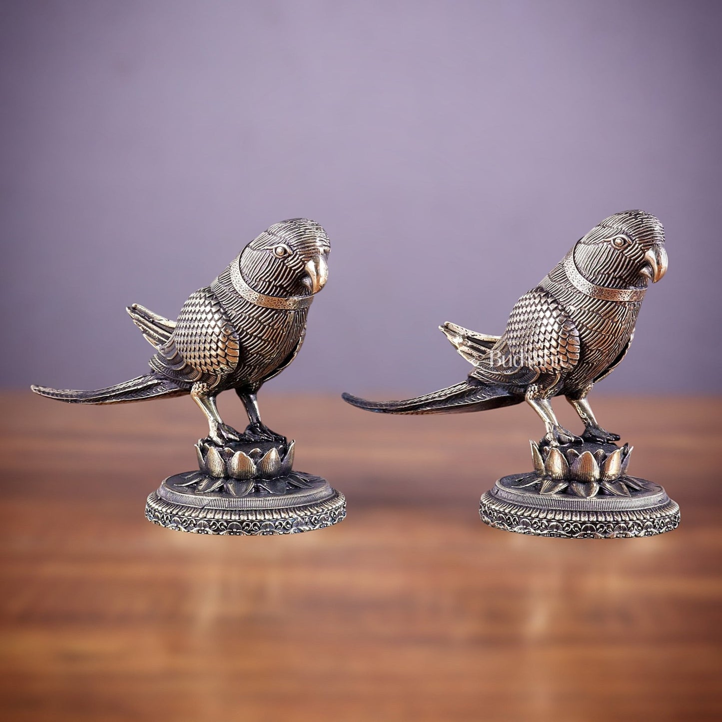 Brass Superfine Intricately Carved Parrot pair Showpiece - 4 Inch - Budhshiv.com